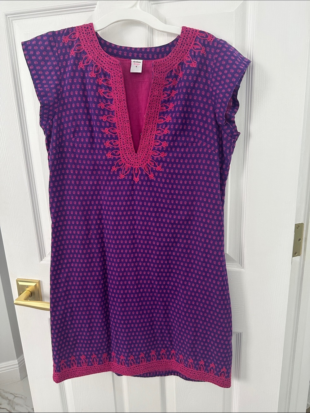 Rikshaw Design Purple & Pink Embroidered V-Neck Tunic Dress